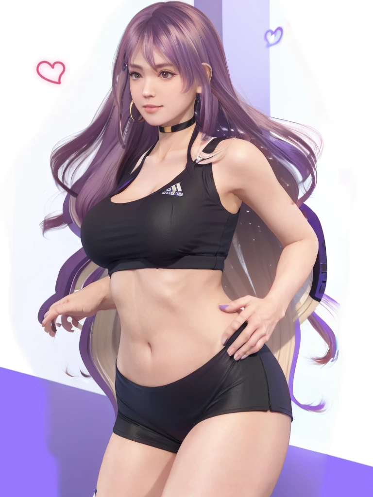 Bigbreast,long purple hair,gym clothes