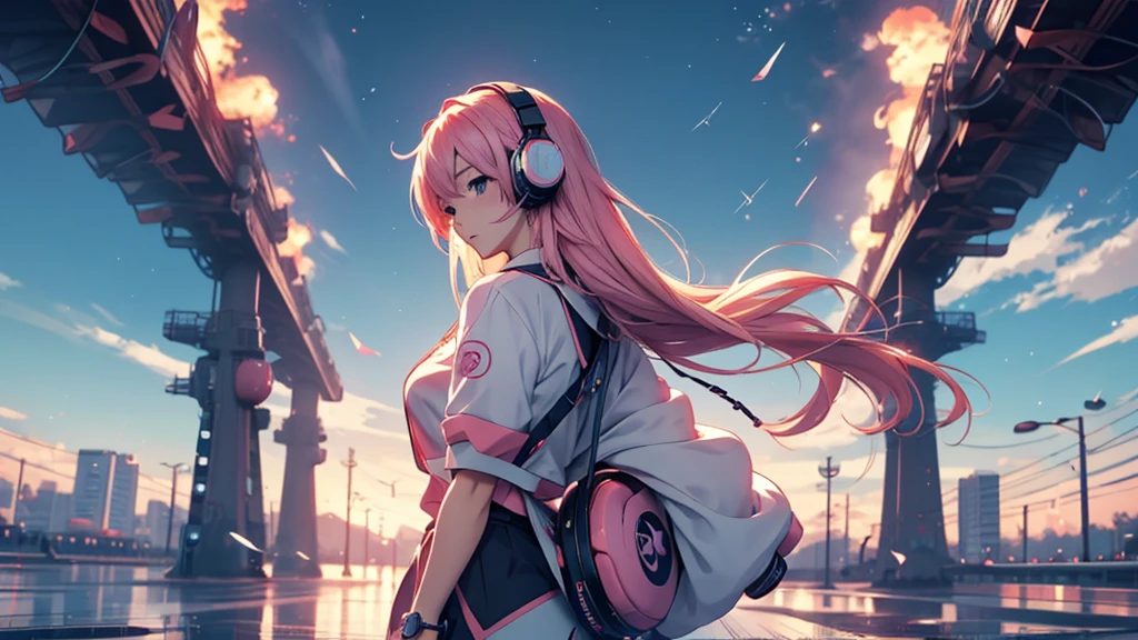Woman wearing headphones, Anime Style 4 k, anime wallpaper 4k, anime wallpaper 4k, 4k anime wallpaper, anime art wallpaper 4k, anime art wallpaper 4k, Anime Style. 8K, Anime atmosphere, Nightcore, Ultra HD Anime Wallpaper, Anime Art Wallpaper 8K, Anime Background,summer,City,landscape、forest、far away、music