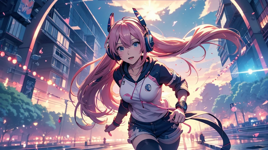 Woman wearing headphones, Anime Style 4 k, anime wallpaper 4k, anime wallpaper 4k, 4k anime wallpaper, anime art wallpaper 4k, anime art wallpaper 4k, Anime Style. 8K, Anime atmosphere, , Ultra HD Anime Wallpaper, Anime Art Wallpaper 8K, Anime Background,landscape、far away、music、noon