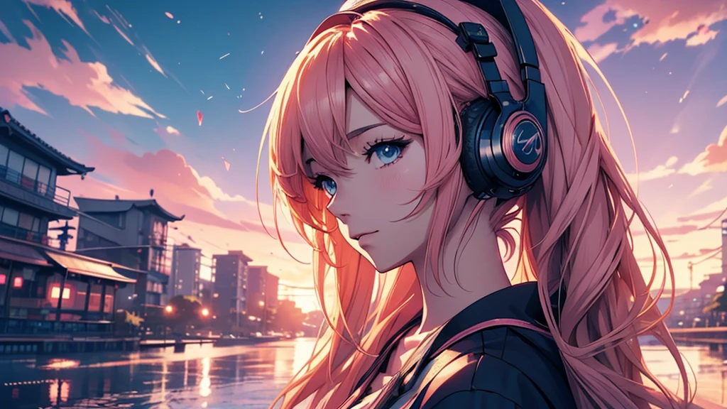 Woman wearing headphones, Anime Style 4 k, anime wallpaper 4k, anime wallpaper 4k, 4k anime wallpaper, anime art wallpaper 4k, anime art wallpaper 4k, Anime Style. 8K, Anime atmosphere, , Ultra HD Anime Wallpaper, Anime Art Wallpaper 8K, Anime Background,landscape、far away、music、noon、summer
