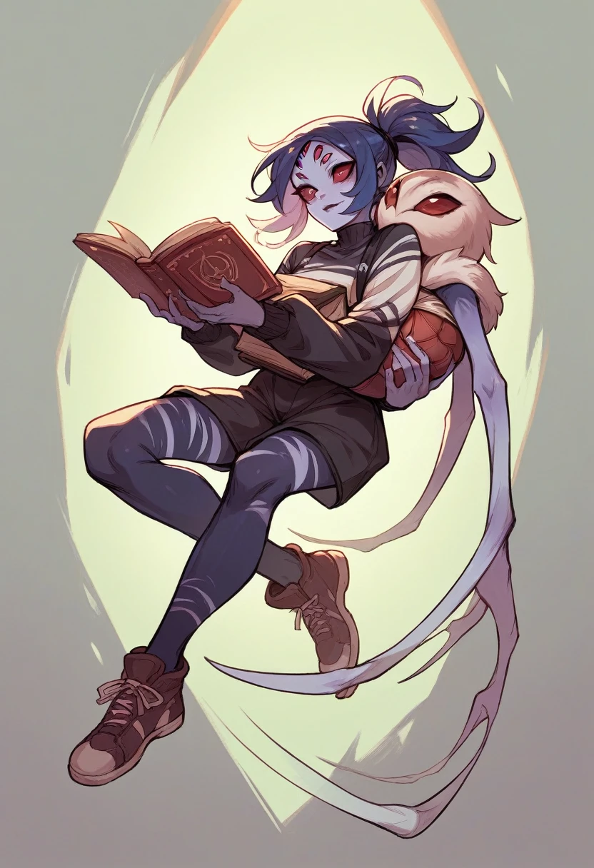 Spider Girl carrying a ball and a book