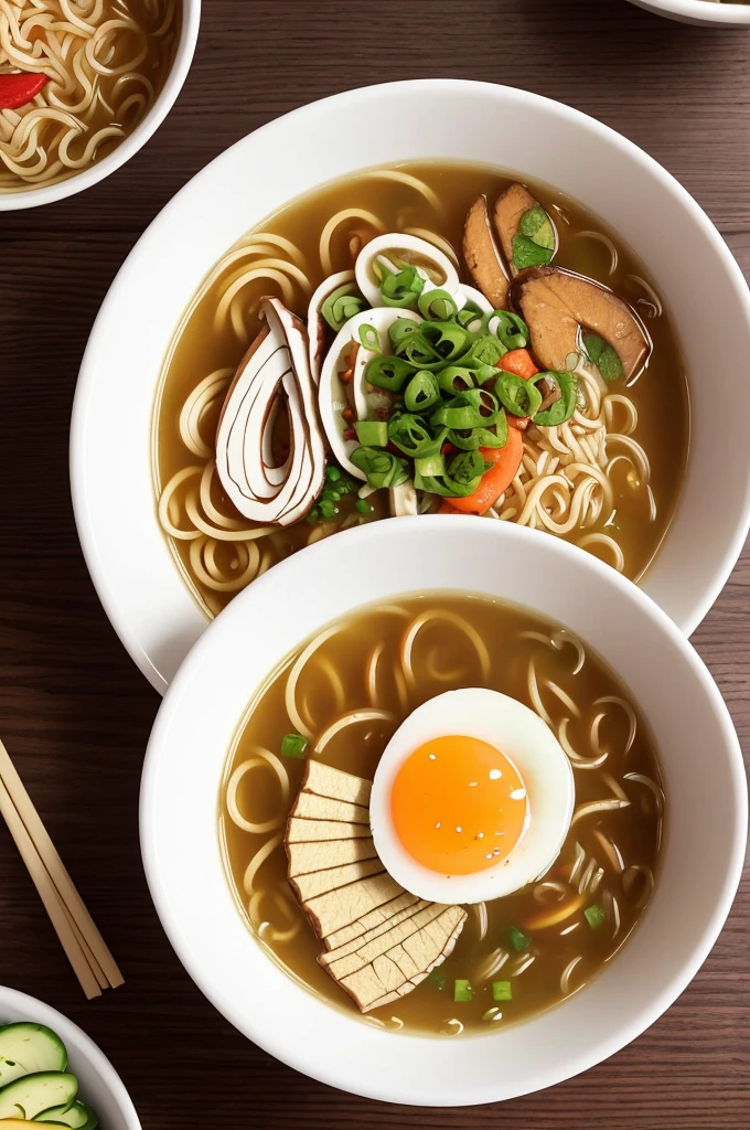 Create a detailed illustration of a bowl of ramen with a unique twist. The ramen bowl should feature elements inspired by traditional Japanese art, specifically the iconic wave patterns from 'The Great Wave off Kanagawa.' The noodles should form wave-like shapes, with toppings such as egg, pork slices, and narutomaki seamlessly blending into the waves. The bowl itself should have intricate patterns, and the background should be a solid color, preferably dark, to make the design stand out. Include subtle Japanese characters as part of the design to enhance the traditional feel