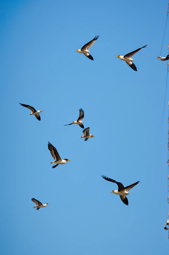 Fanic birds fly brightly in the sky.