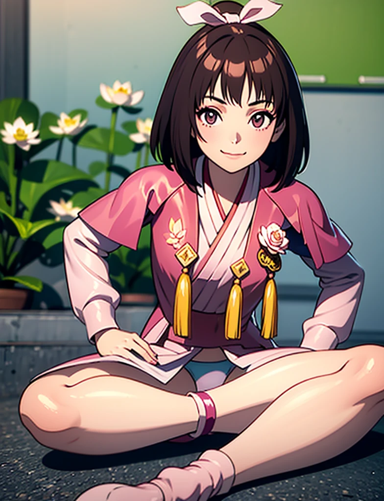 8 KUHD、Digital single-lens reflex camera,、超A high resolution,、(Photorealistic:1.4)、masterpiece、Perfect picture、Extremely high quality CG、Detailed digital illustration、Hire、Sharp focus、Absurd、(Beautiful and delicate eyes、Ultra-dense skin)、(((1 person)))、(((With a girl)))、Sharp pupils、Photorealistic anime girl rendering、brave girl、Gentle mercy、Beautiful Princess、SW2 Oichi、Brown Hair、(Bobcut)、(Pink ribbon on head:1.5)、Brown eyes、Bright Eyeedium breast、(White shirt、Long sleeve、White tight mini skirt)、(Pink Dress、Pale pink manicure)、Perfect Legs、((White Tabi Socks))、Red sandals、Complete Anatomy、whole body、(Angle from the front)、A happy smile、While staring at this、Detailed Background、Clear blue sky background、purely、Alpine grassland、I see a stream in the distance、floating flower petals on background、Cinematic Lighting Effects、Japanese Landscape、Skirt Lift、Showing off her white panties、Angle from the front、Perfect beautiful girl、Perfect Thighs、(((Spread your legs)))、((((Sit on the ground、Indian Style、Lotus Position、Showing panties))))