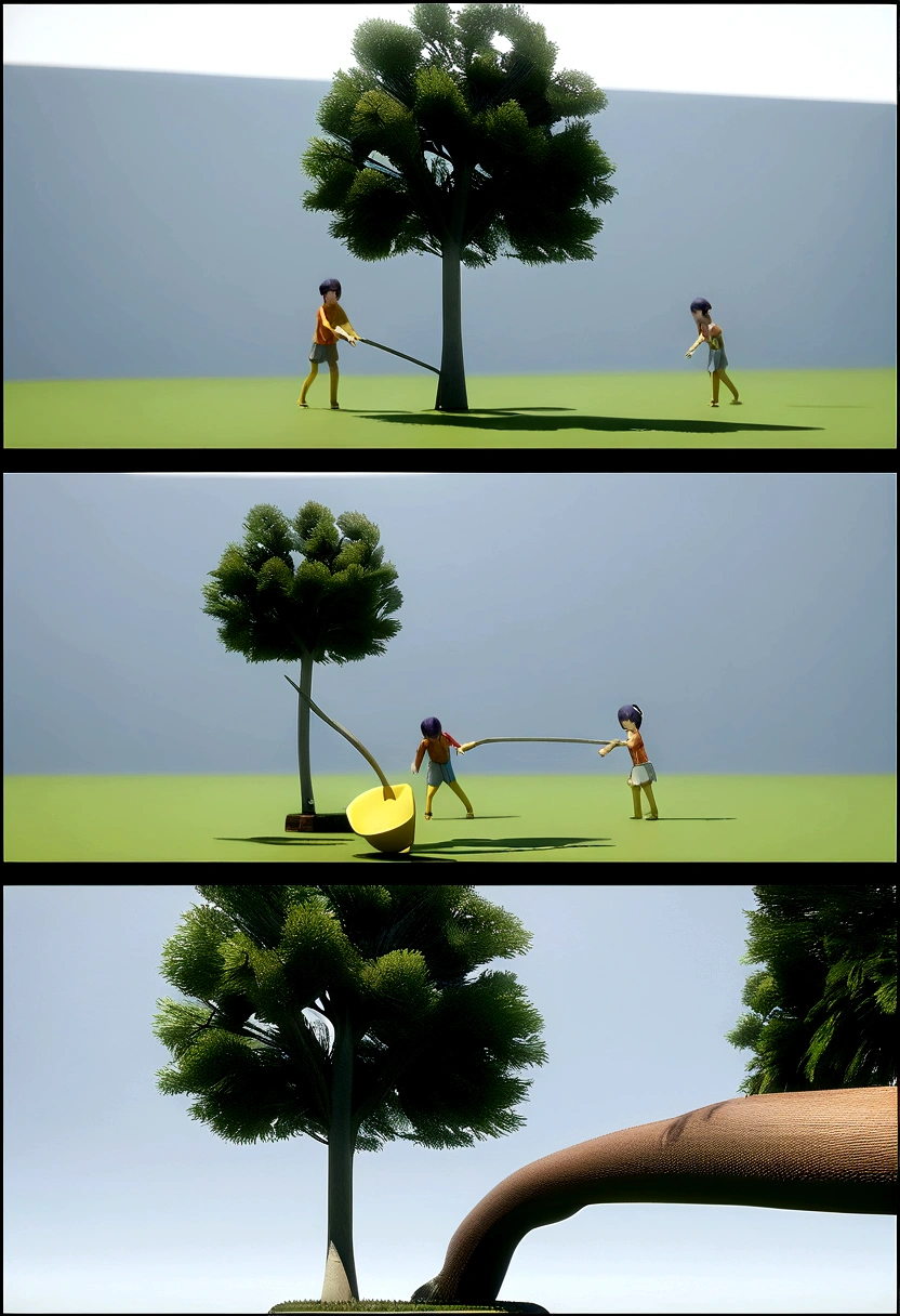 watering trees, anime, comic, 3D model