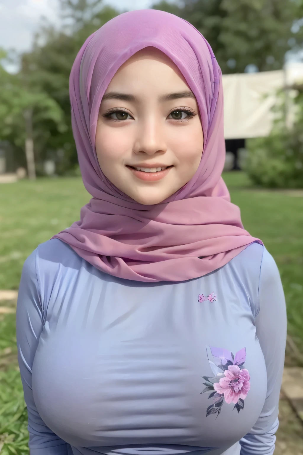 Neelofa wearing pastel color hijab, squatting in pastel color singlet and platted short skirt, squat (neelofa:1.2), laughing, happy, detailed skin texture, bright lighting, detailed skin texture, detail skin, freckles skin, location: city street, nighttime,