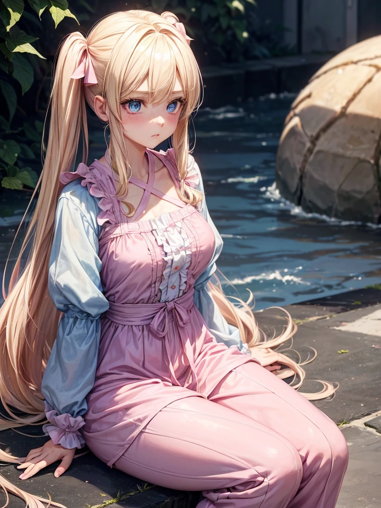 Japan style illustration anime Huddle together2people infant I am going to cry shame In a cage dance hall background Sitting in a chair Blonde Long Hair anime Super Curly Hair Super long sideburns 濡れて透けたSee-throughの衣服 Wet and transparent turtleneck shocking pink wedding dress Princess Tiara Embarrassing Blushing Wet and transparent very long shocking pink skirt Wet and see-through white tights Wet and transparent white underwear Rubber luster Multiple pink ribbons Soaked in the rain Wet and transparent pearl white super long rubber gloves Wet and transparent shocking pink pantyhose garter belt cute Pitiful clear Big eyes Droopy eyes Pale pink rouge Super long white boots Wet and see-through white bodysuit See-through Clothes that are see-through from the rain Wet Clothes are wet with sweat and transparent