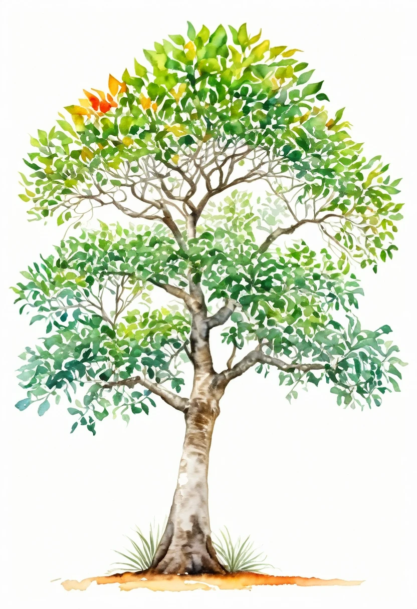 watercolor of a FRONDOUS CEIBA TREE tree unique beautifull image vivid colors white background