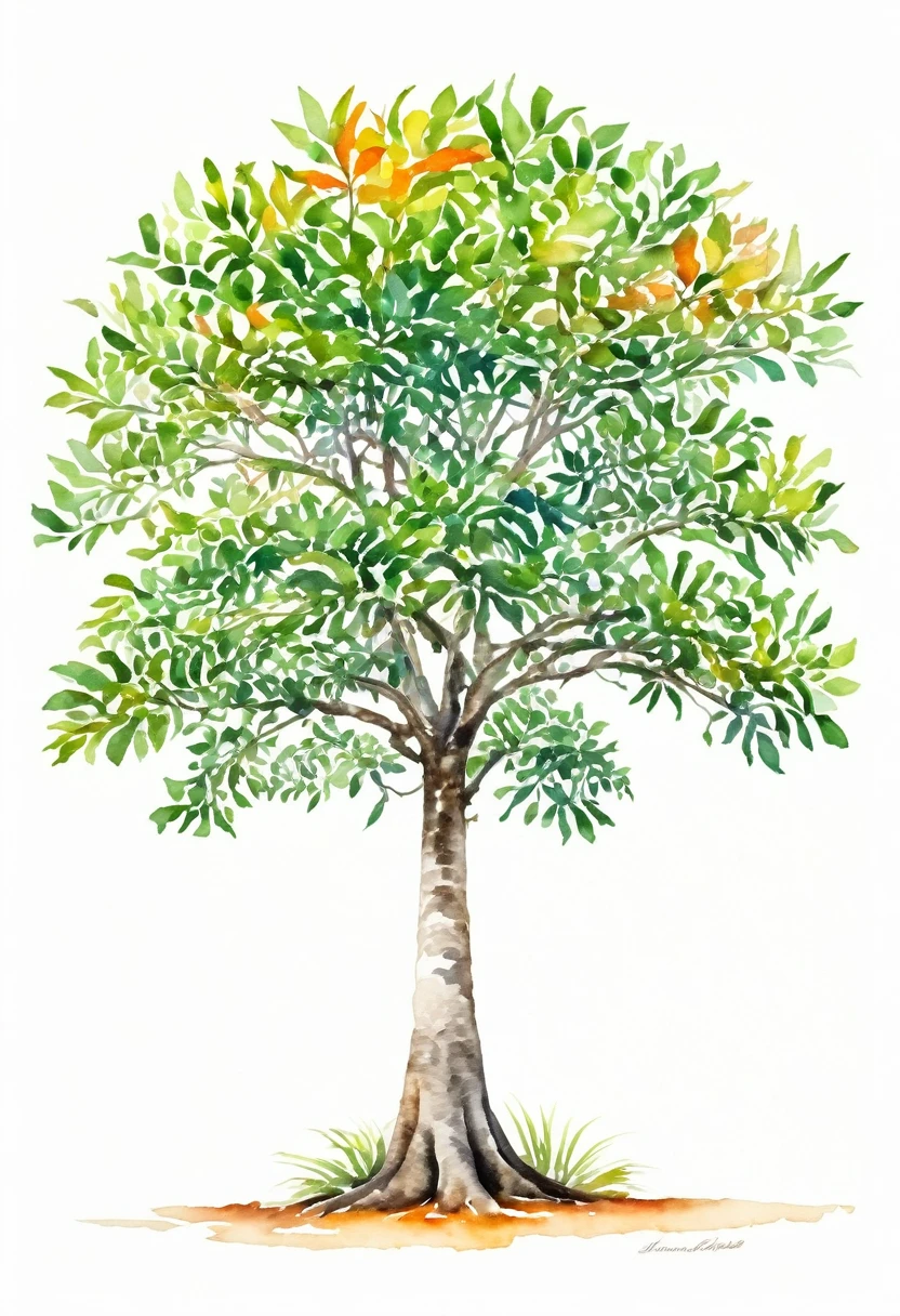 watercolor of a FRONDOUS CEIBA TREE tree unique beautifull image vivid colors white background