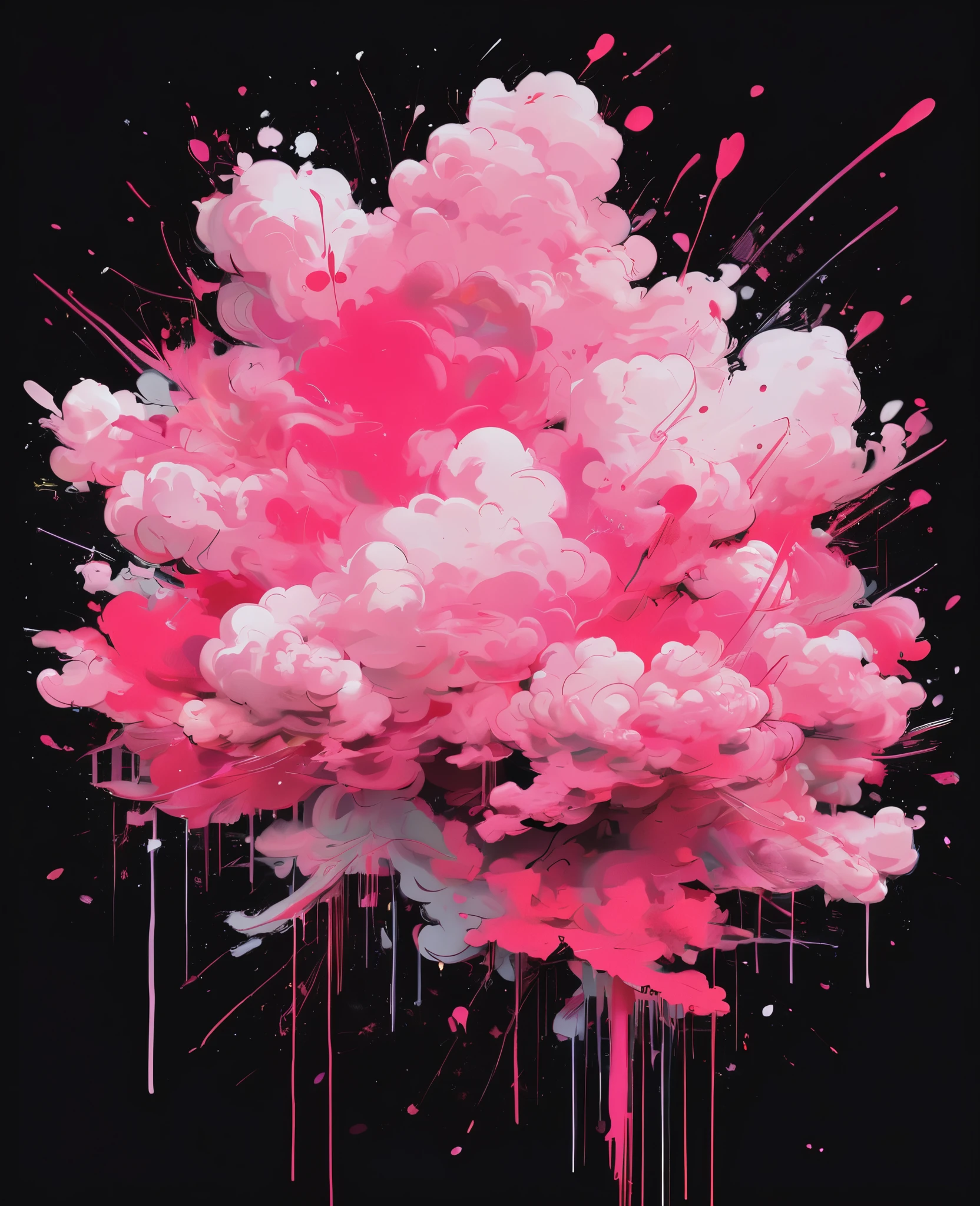 Graffiti, scribble, Comics by Petra Cortright, best quality, masterpiece, pink thick small cloud artwork, Representative work, official art, Professional, Ultra intricate detailed, 8k, pink thick small cloud art, Black background