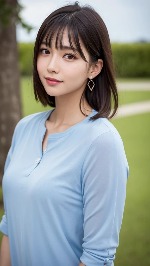 (RAW Photo: 1.2), (Photorealistic: 1.4), (Best Quality: 1.4), Ultra High Resolution, HDR, 8K Resolution, Dreamy, Commentary, Landscape, (No Text), Solo Focus, (Detailed Eyes), (Detailed Face), (Detailed Clothing Features), Skin Tight, (Shiny Skin), (SLF) Mender), (Slim), (Beauty Face), 1 Boy, Virtual Girl Ren Young, bangs, black hair, blue eyes, earrings, loose shirt, smile, embarrassed, cute, look straight at the camera,