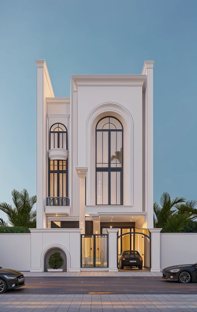 PLATFORM KTHOUSE, 1 morden villa, slope roof, main material of villa about Concrete Effect wall:1.4 and, and stone:1.2, many white collum:1.4, 1large yard, 1 road runs in front of the house, (RAW photo, real, best quality, masterpiece:1.2), look morden minimalist, 1 road in front of the house, dynamic lighting:1.3, (hyper realistic, photo-realistic:1.2), high quality, (dark lighting:1.2), perfect lighting, archdaily, no human, light at 12 noon, light in door:1.2