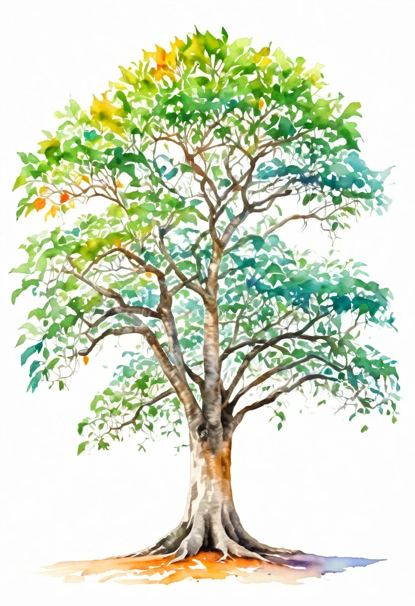 watercolor of A CEIBA TREE unique beautifull image vivid colors white background