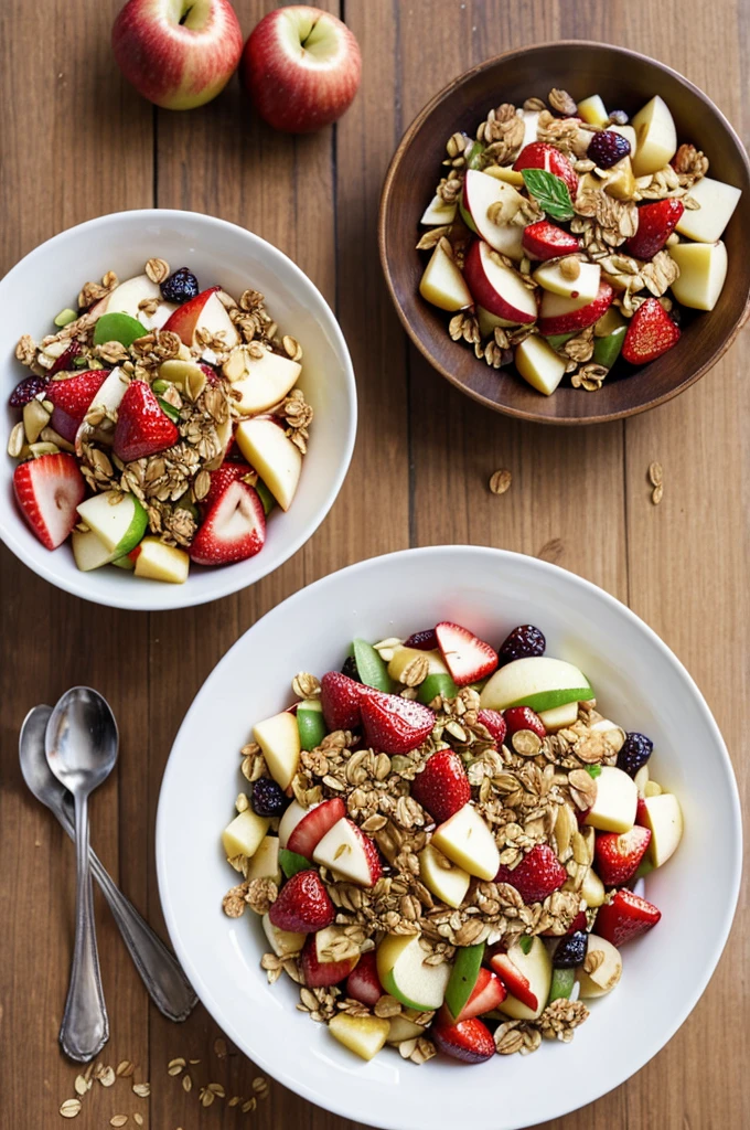 Apple fruit salad, pass, Piña, uva, strawberries, MONEY, granola