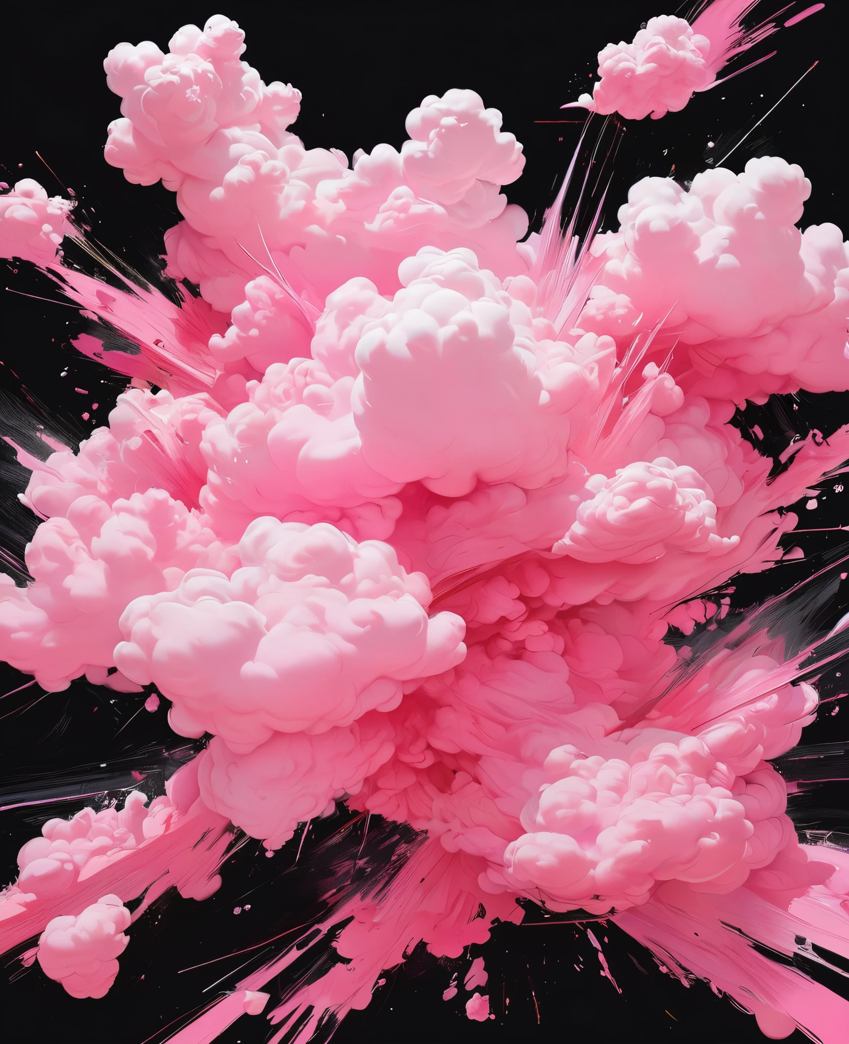 Graffiti, scribble, Comics by Petra Cortright, best quality, masterpiece, pink thick small cloud artwork, Representative work, official art, Professional, Ultra intricate detailed, 8k, pink thick small cloud art, Black background
