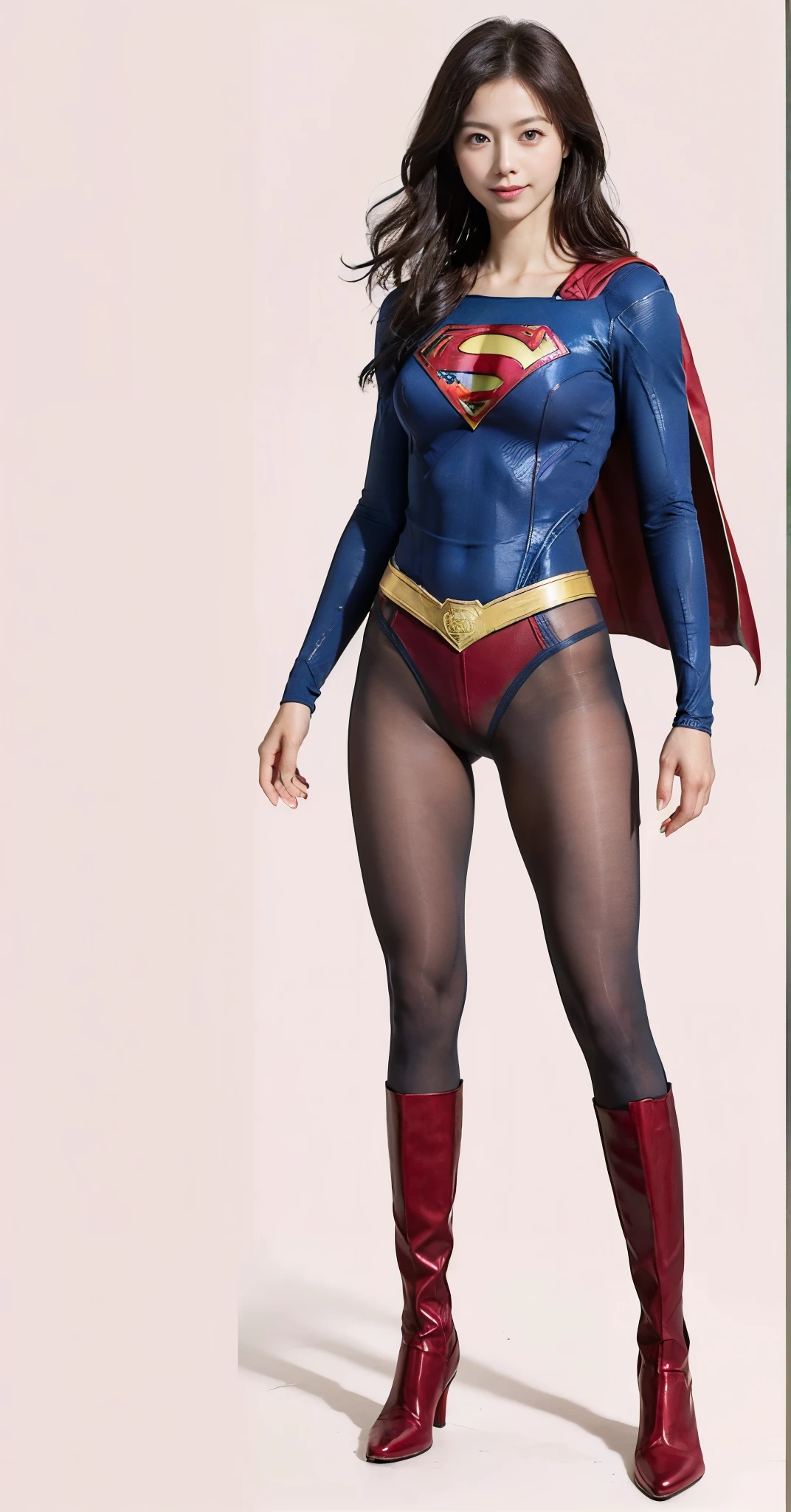 No background、(((Beautiful legs in black tights.)))、(((Legally express the beauty of your smile)))、((((Make the most of your original images)))、(((Supergirl Costume)))、(((Beautiful very short hair)))、(((suffering)))、(((Please wear black tights....、Wear red boots)))、((Best image quality、8K))、((Highest quality、8K、masterpiece:1.3))、(((Preserve background )))、Sharp focus:1.2、Beautiful woman with perfect figure:1.4、Slim Abs:1.2、Wet body:1.5、Highly detailed face and skin texture、8K