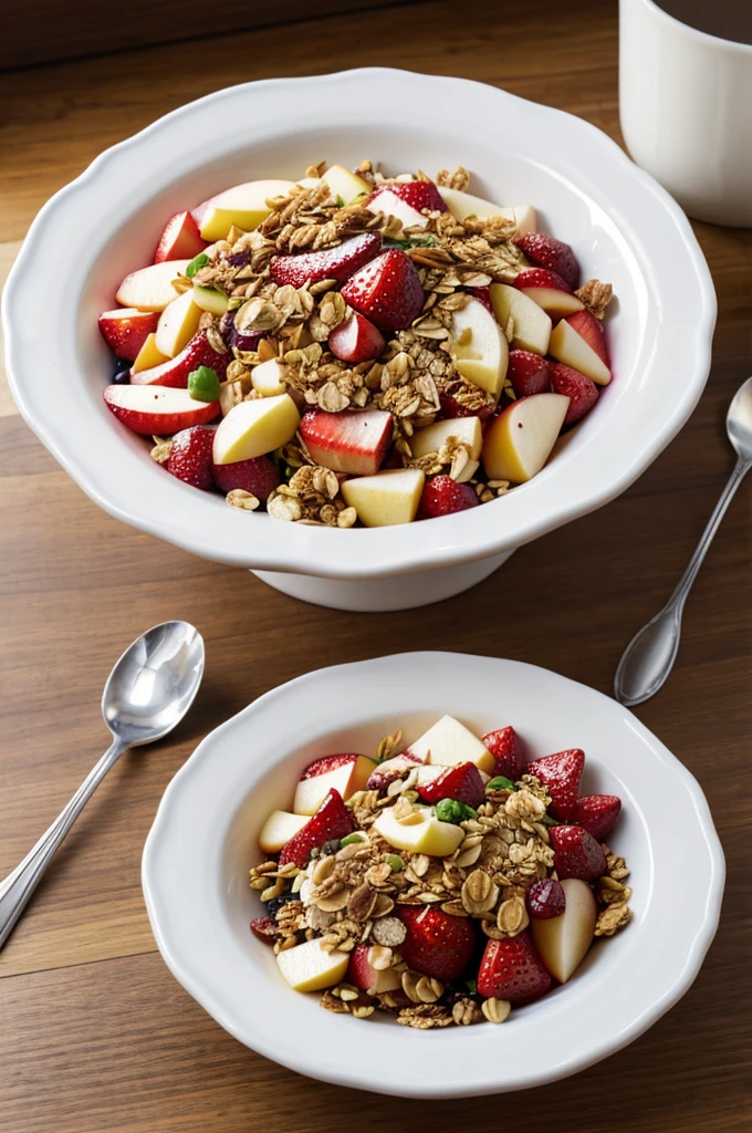 Apple fruit salad, pass, Piña, uva, strawberries, MONEY, granola 