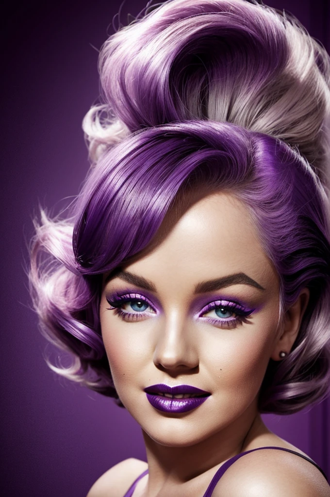 Marylin Monroe with purple makeup and dark purple lips