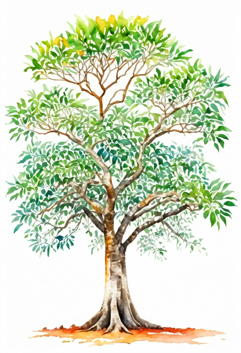 watercolor of A CEIBA TREE unique beautifull image vivid colors white background