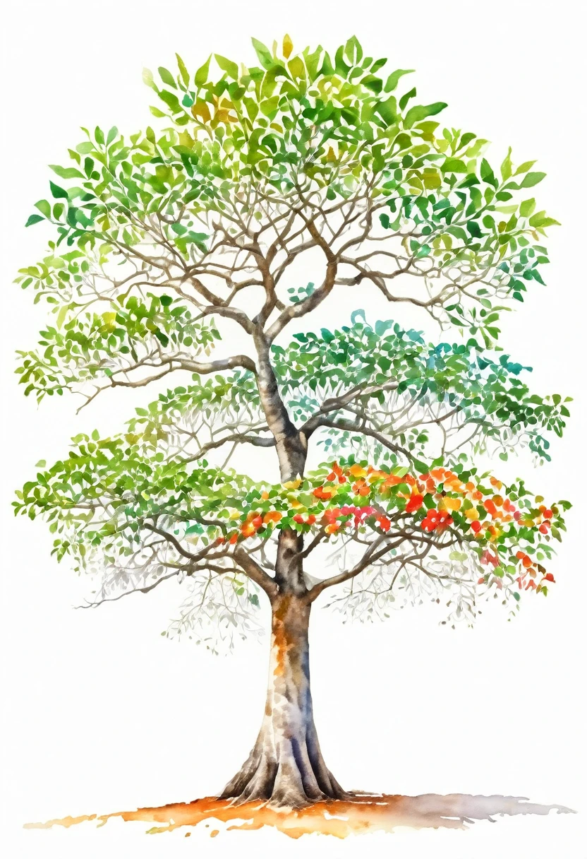 watercolor of A CEIBA TREE unique beautifull image vivid colors white background