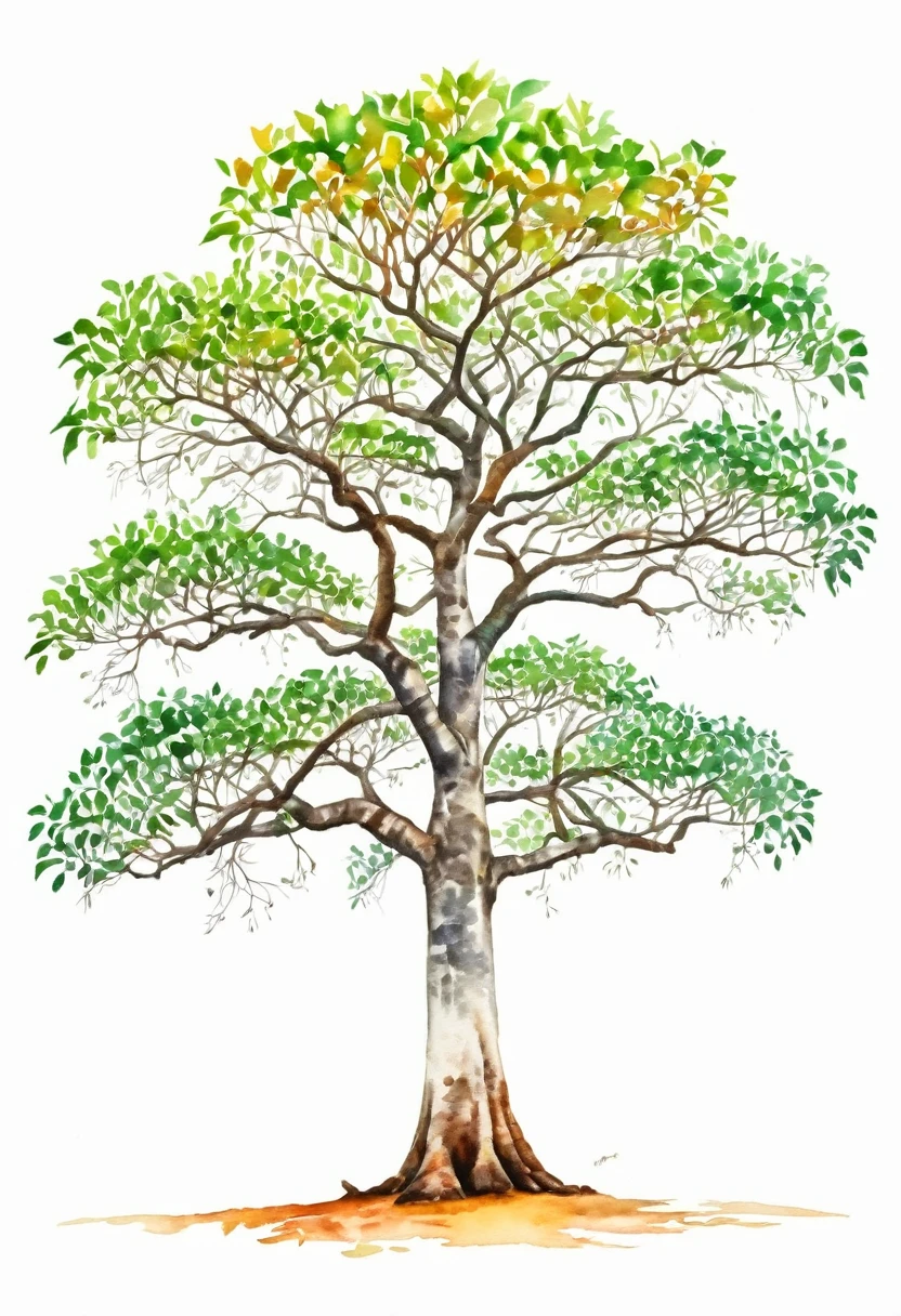 watercolor of A CEIBA TREE unique beautifull image vivid colors white background