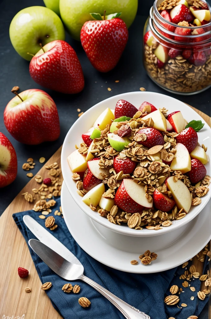 Apple fruit salad, pass, Piña, uva, strawberries, MONEY, granola