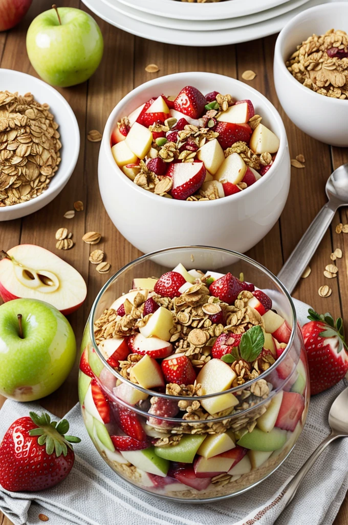 Apple fruit salad, pass, Piña, uva, strawberries, MONEY, granola