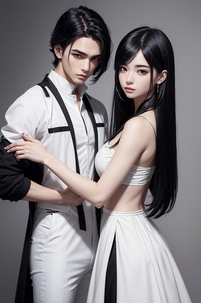 1 character, 2d masculino, feminine traits, arte anime, white clothes with black details, white and black hair, women's short hair, muka feminino, muka , genderless character, black umbrella, stylish umbrella, simple art, Simple sketch, Red eye