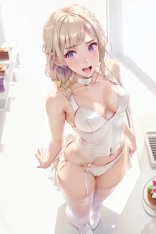 (from above:1.2),a girl , purple color hair、Purplish pink eyes that dreamers desire, (Blonde hair) , small stature, Colossal tits, Lori, (masutepiece:1.2, Best Quality), (finely detailed beautiful eye: 1.2), (beautifull detailed face), (perky chest:1.1), (pointed chest:1.0), (cakes magazine cover:1.3)，(Best Illumination, extremely delicate and beautiful), sexy pose,make a cocktail , in a bar counter, ((Cinematic Light)), Dramatic light, (Pale white background:1.5), Short bob hair（1:3）、Ultra Contrast、Braid a little around the ears, White long dress、only has 5 fingers、Her pussy is visible through the white thong、Wet pants、You can see inside your underwear、full of sweat、mocking look、diaper、nffsw,Arms crossed、grab the arm、Shoot from above:1.2,Best Quality、Large breastuscular pussy、Pubic hair,high-level image quality、hightquality、8K,perfect hand、5 fingers、finger pin、Perfect Finger、T back,noise cut、bullet hand、Her hair color should have been a brighter purple.The skirt part is also carefully expressed..、Purple skirt、the skirt is floating in the wind、Dark purple panties、thin Pubic hair ,(with sparkling eyes and a contagious smile),open mouth, highest quality, high resolution,Real World, Natural light,perfect Natural light, Looking at Viewer,
