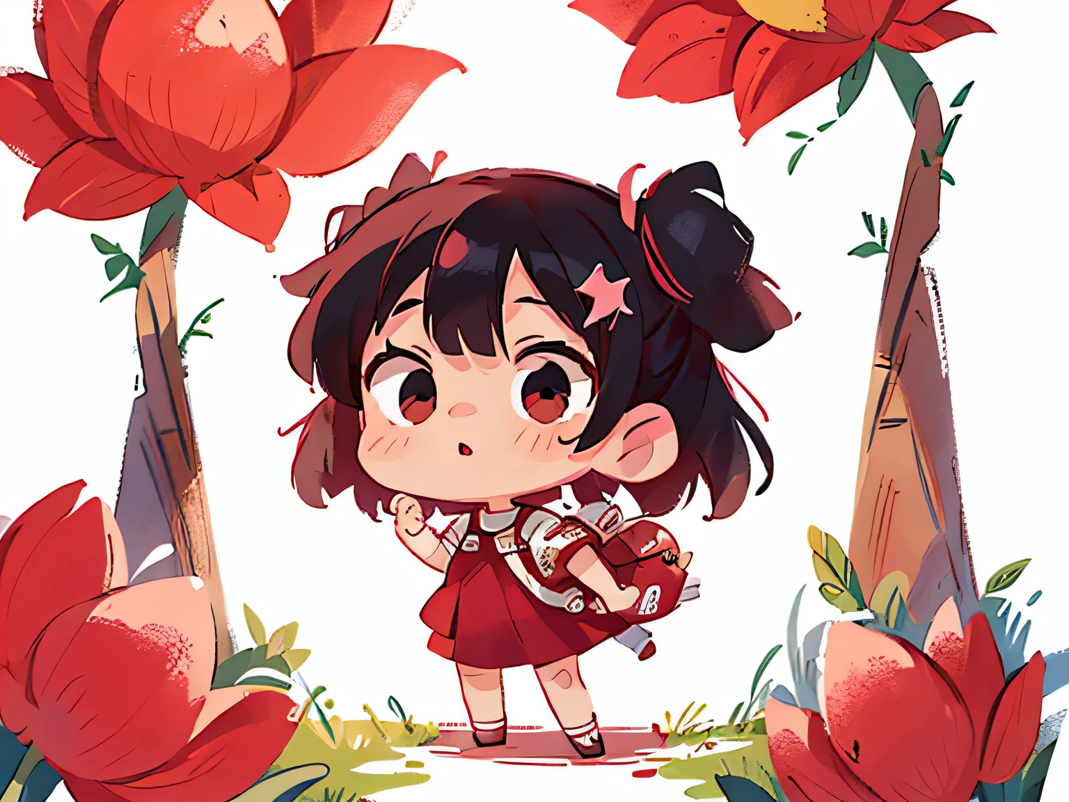 Black Star Red and White style, Masterpiece, best quality, 8K, The most beautiful girl of all time, chibi
