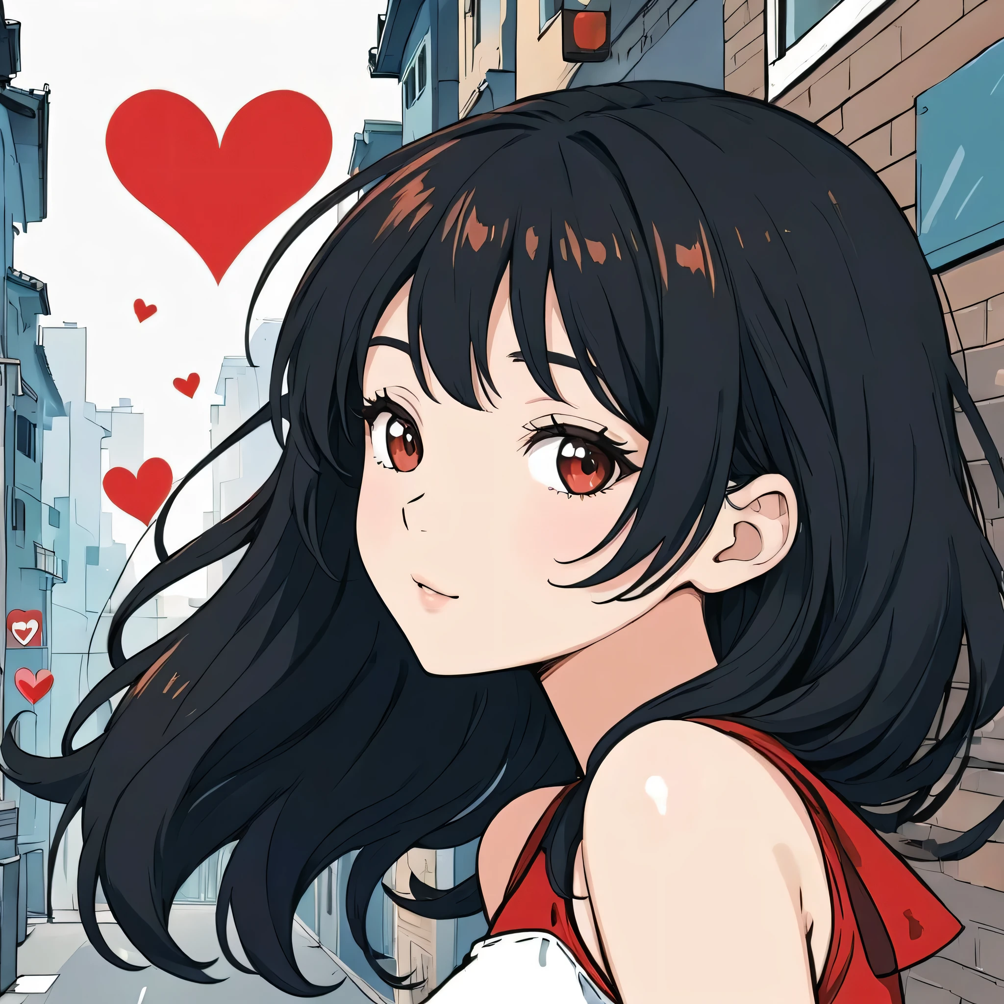 Black Star Red and White style, Simple Line Initialism,Abstract art,Urban Background, colorful hearts ,(((The most beautiful girl of all time))),