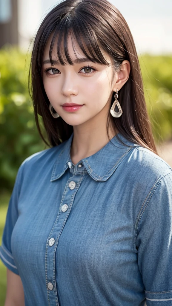 (RAW Photo: 1.2), (Photorealistic: 1.4), (Best Quality: 1.4), Ultra High Resolution, HDR, 8K Resolution, Dreamy, Commentary, Landscape, (No Text), Solo Focus, (Detailed Eyes), (Detailed Face), (Detailed Clothing Features), Skin Tight, (Shiny Skin), (SLF) Mender), (Slim), (Beauty Face), 1 Boy, Virtual Girl Ren Young, bangs, black hair, blue eyes, earrings, loose shirt, smile, embarrassed, cute, look straight at the camera,
