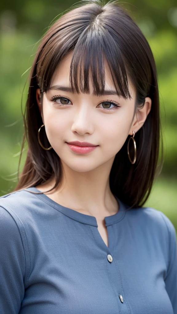 (RAW Photo: 1.2), (Photorealistic: 1.4), (Best Quality: 1.4), Ultra High Resolution, HDR, 8K Resolution, Dreamy, Commentary, Landscape, (No Text), Solo Focus, (Detailed Eyes), (Detailed Face), (Detailed Clothing Features), Skin Tight, (Shiny Skin), (SLF) Mender), (Slim), (Beauty Face), 1 Boy, Virtual Girl Ren Young, bangs, black hair, blue eyes, earrings, loose shirt, smile, embarrassed, cute, look straight at the camera,