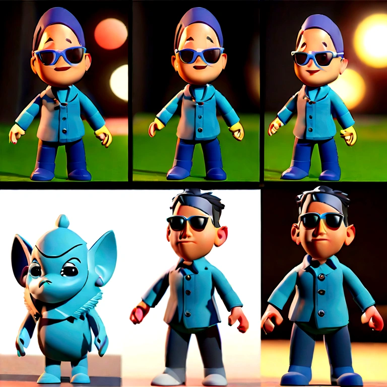 Cartoon character of a man in sunglasses and blue shirt, animation character, stylized character, animation style rendering, 3d stylized, Arnold Maya rendering, Stylized 3D rendering, toon render screenshot, 3d character, 3d character, Stylized 3D rendering, 3D character rendering, cartoon character, Personagem de close up, character posing, (Pixar-style) (master part:1.2) (bokeh) (best qualityer) (skin detailed) (detailed texture) (8K) (Argilla) (cinematic lighting) (sharp focus