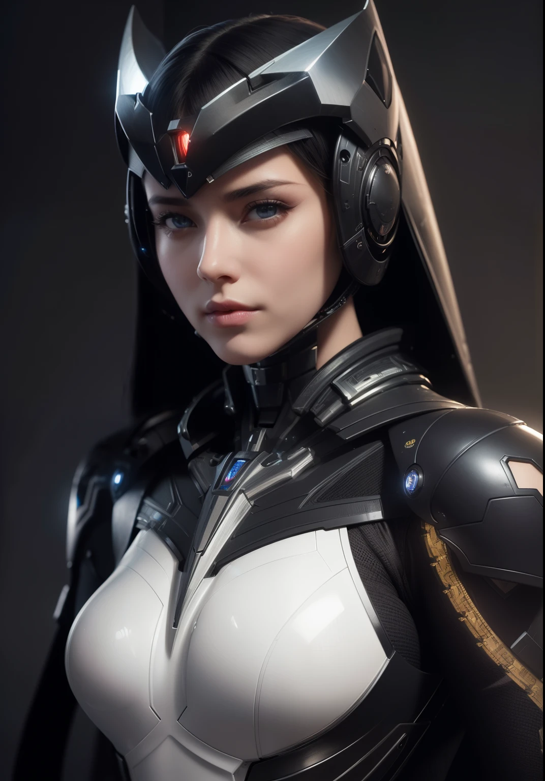 Waist up ((Extremely detailed asymmetric realistic masterpiece)) hyperrealistic masterpiece, Superhero very beauty girl ((in mechanical futuristic aesthetic style)) in extremely detailed tech plugsuit, cinematic illumination: 8k, glowing, concept art, smooth, sharp focus, illustration