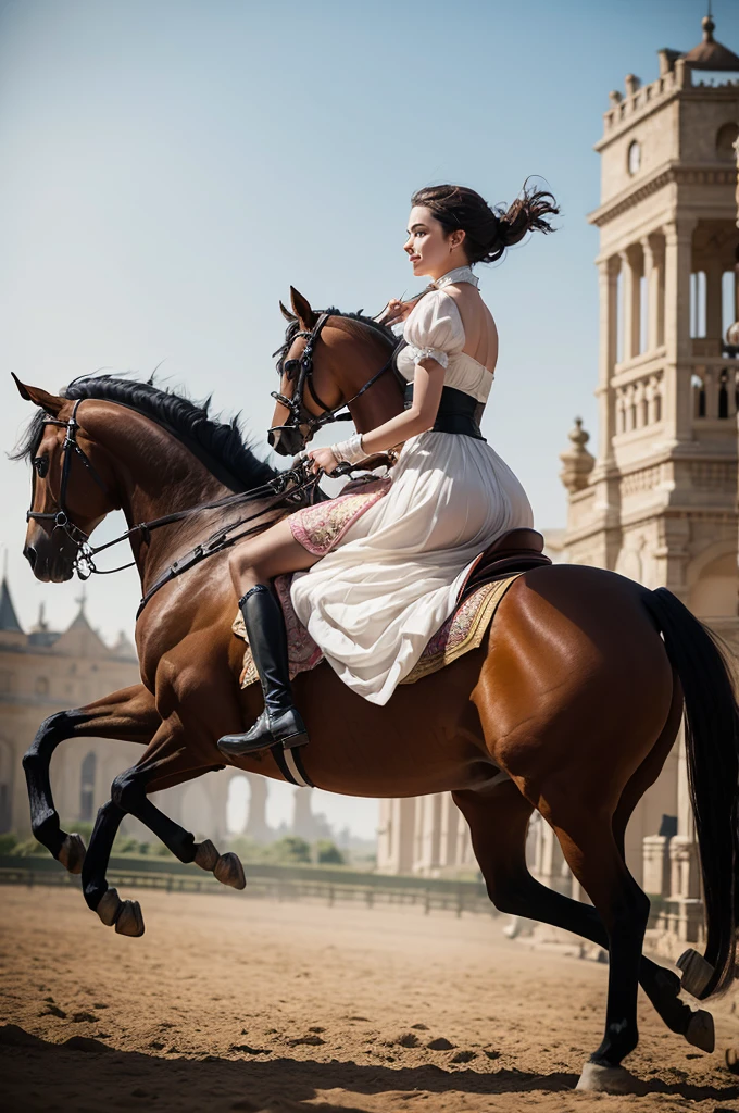 Princess running away with man on a horse
