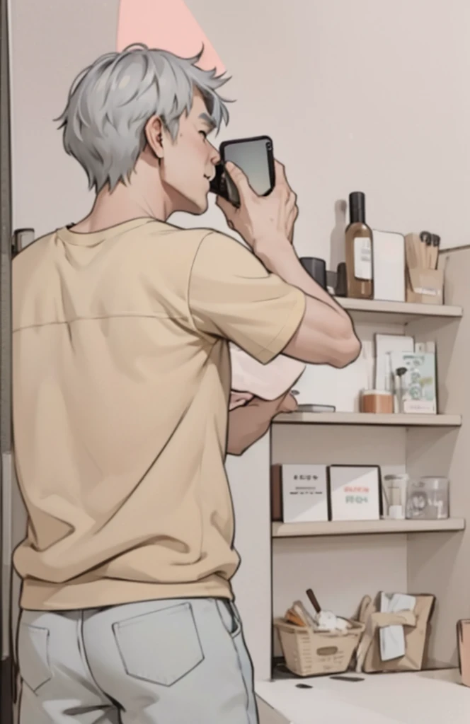 cute gray haired man taking a photo
