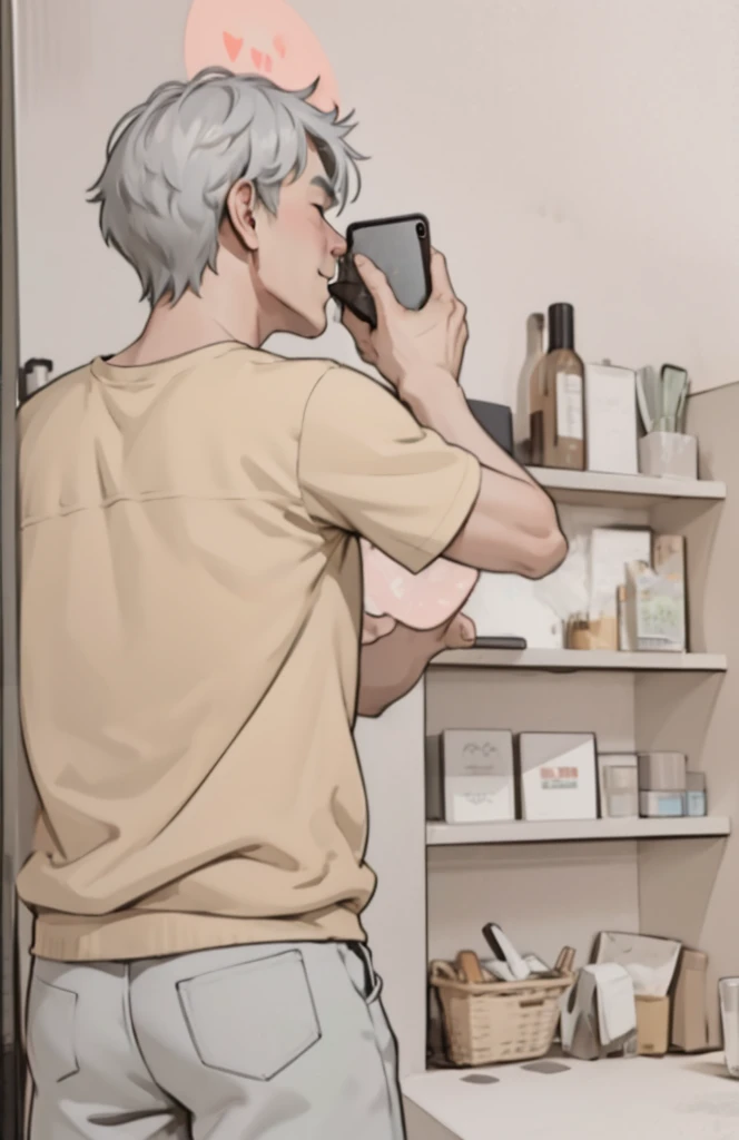 cute gray haired man taking a photo