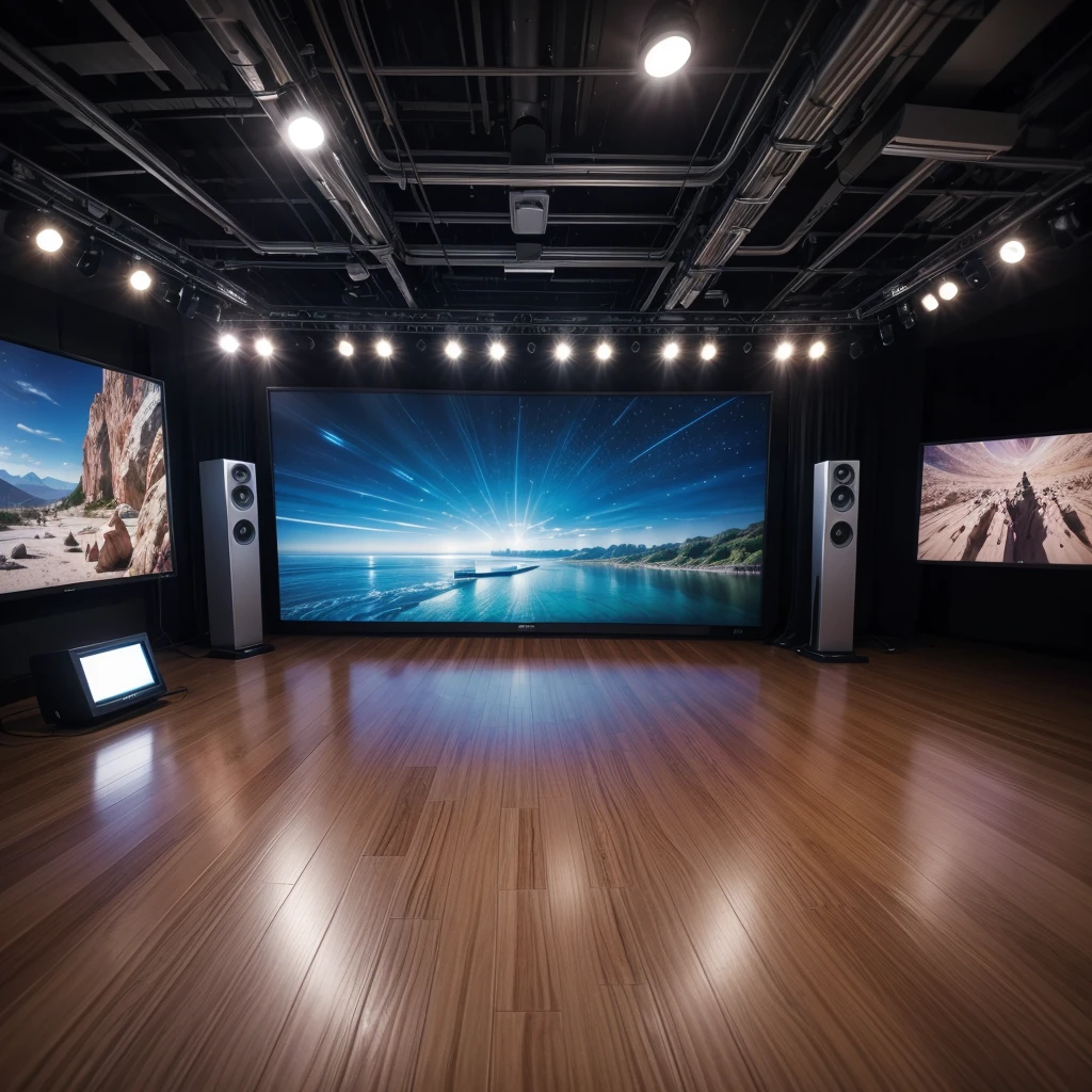 Create a digital background (digital studio), from a TV newspaper, with the name "Bom dia Bom dia", in Portuguese, just the scenery, without any people, in a professional and realistic way.