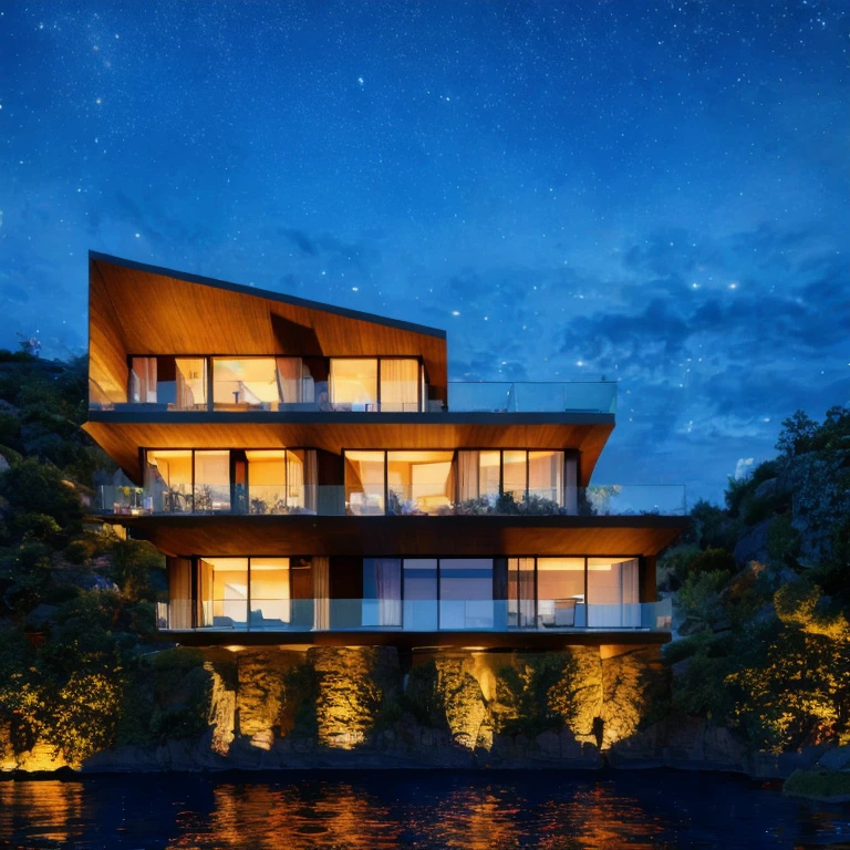 (masterpiece, best quality:1.2), KTH Detail - Shimering night sky, shimering skynight:1.3, morden architect