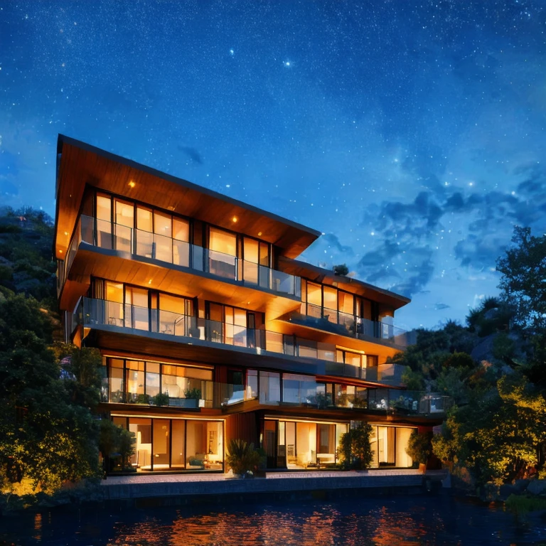 (masterpiece, best quality:1.2), KTH Detail - Shimering night sky, shimering skynight:1.3, morden architect