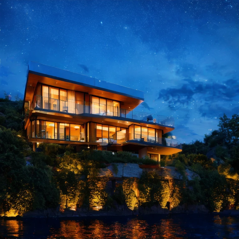 (masterpiece, best quality:1.2), KTH Detail - Shimering night sky, shimering skynight:1.3, morden architect