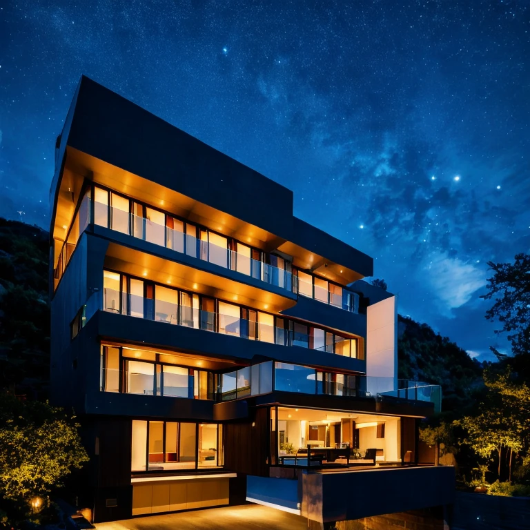 (masterpiece, best quality:1.2), KTH Detail - Shimering night sky, shimering skynight:1.3, morden architect