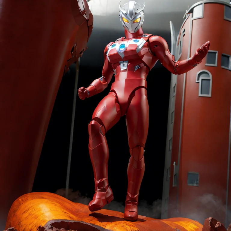 (masterpiece, best quality:1.2), 1boy, full body, solo, ultraman leo, over building, giant