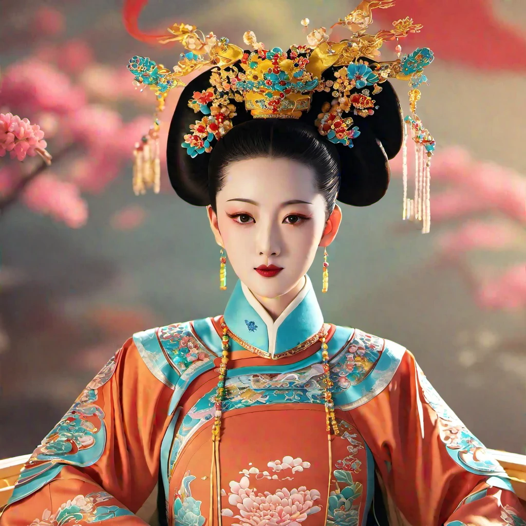 (masterpiece, best quality:1.2), 1girl, solo, Chinese Emperor,Qing Dynasty, Chinese Empress, Palace, Wearing Ancient Chinese Clothes, Hanfu, Portrait of Young Empress, Chinese Princess, Chinese Costume, Traditional Costume, Wearing Gorgeous Clothes