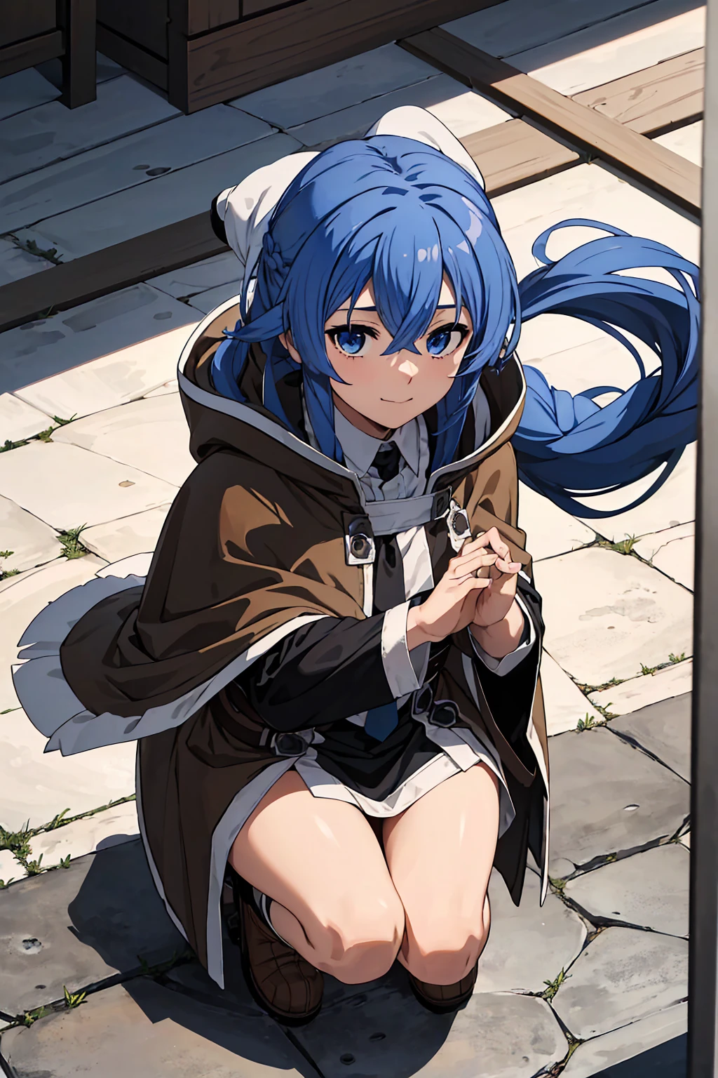 (Highest quality:1.5, High resolution, 超High resolution, 4K, Detailed lighting, Shaders)One Girl, Roxy Migurdia, witch Hat, blue eyes, Blue Hair, Twin Blade, Twin tails, (Brown coat:1.1), Cape, Robe, Braided Ponytail, Knee Boots, witch, Holding, , Black socks, ヘアribbon, ribbon, View your viewers, socks, smile, Mouth closed, plein air, sun,, (Tabletop:1.2), High resolution, Highest quality, 8K, Very very clear(((,squat Panty shot)))++ Beautiful feet1人, Roxy Migurdia, witch Hat, blue eyes, Blue Hair, Twin Blade, Twin tails, (Brown coat:1.1), Cape, Robe, Braided Ponytail, Knee Boots, witch, Holding, , Black socks, ヘアribbon, ribbon, View your viewers, socks, smile, Mouth closed, plein air, sun,, (Tabletop:1.2), High resolution, Highest quality, 8K, Very very clear(((,squat Panty shot)))++ Beautiful feet