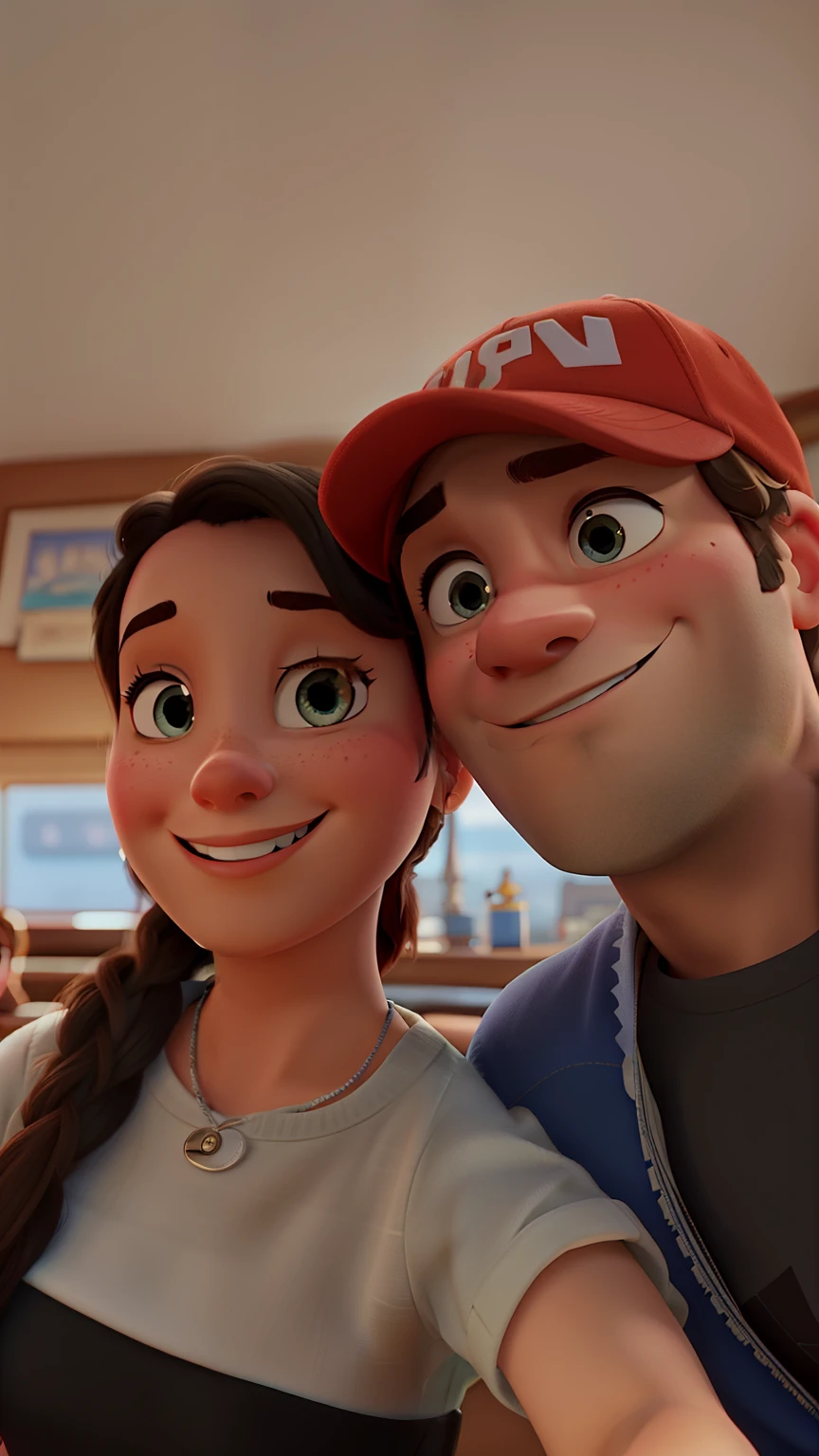 Selfie of a couple in Disney Pixar style