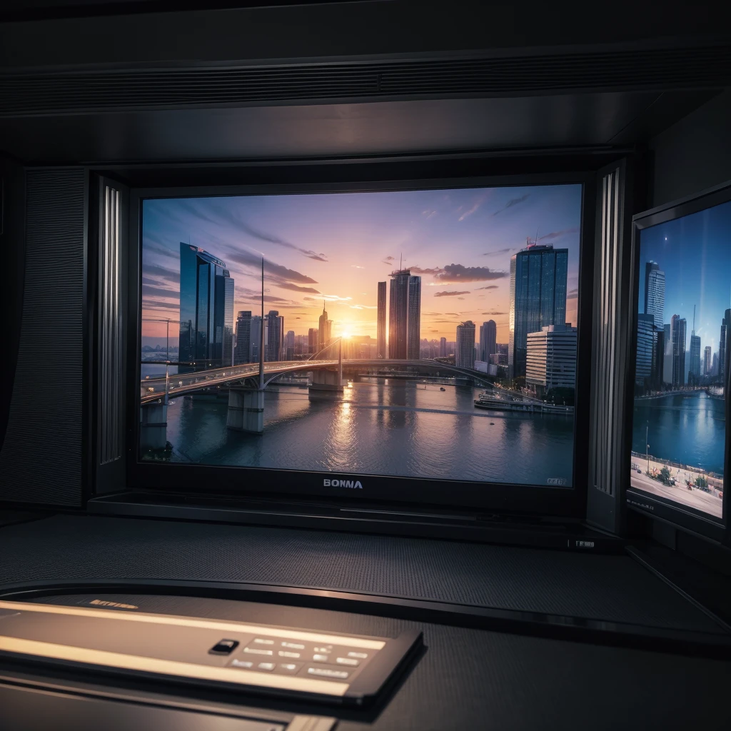 Create a digital background that resembles a TV news scene, with the name "Bom dia Bom dia", in Portuguese, just the scene, without any people, in a professional and realistic way.