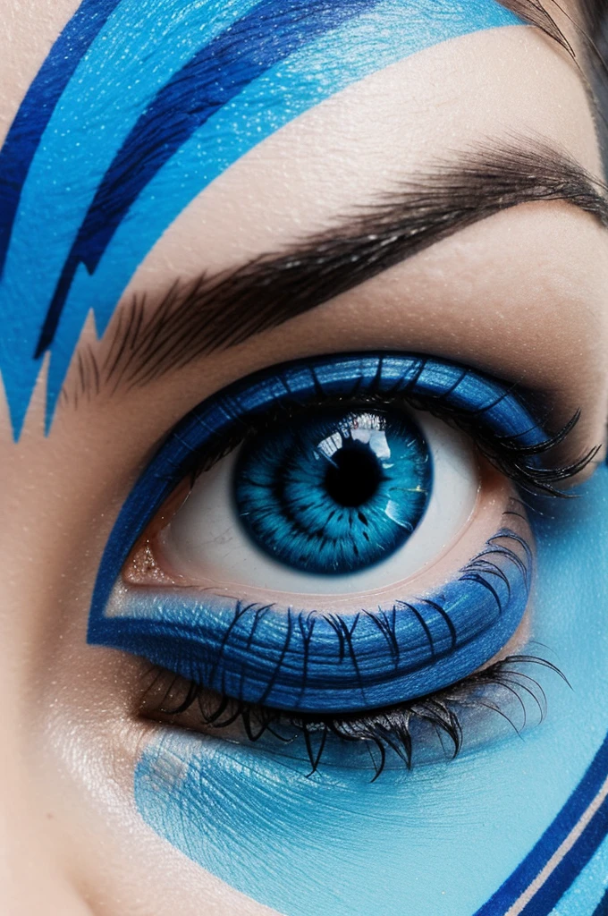 I want graffiti with blue and light blue colors that have eyes with a continuous line
