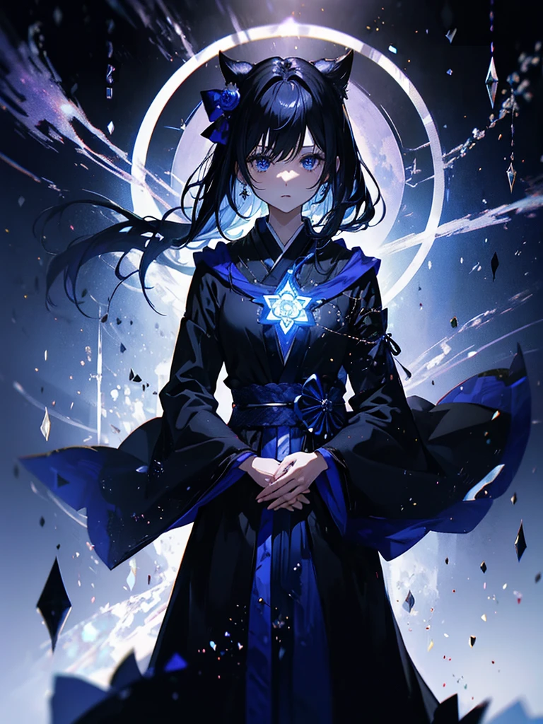 セクシーなドレスを着ています、エッチです、25-year-old girl、Rune background、black magician、Wearing a black robe、mesmerize、cute woman、Elegant hairstyle、indigo hair color、Slightly shorter hair、blue eyes、look at the viewer、masterpiece、Best image、